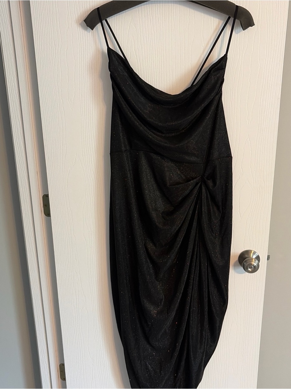 SHEIN Black Shimmer Cowl Midi Dress